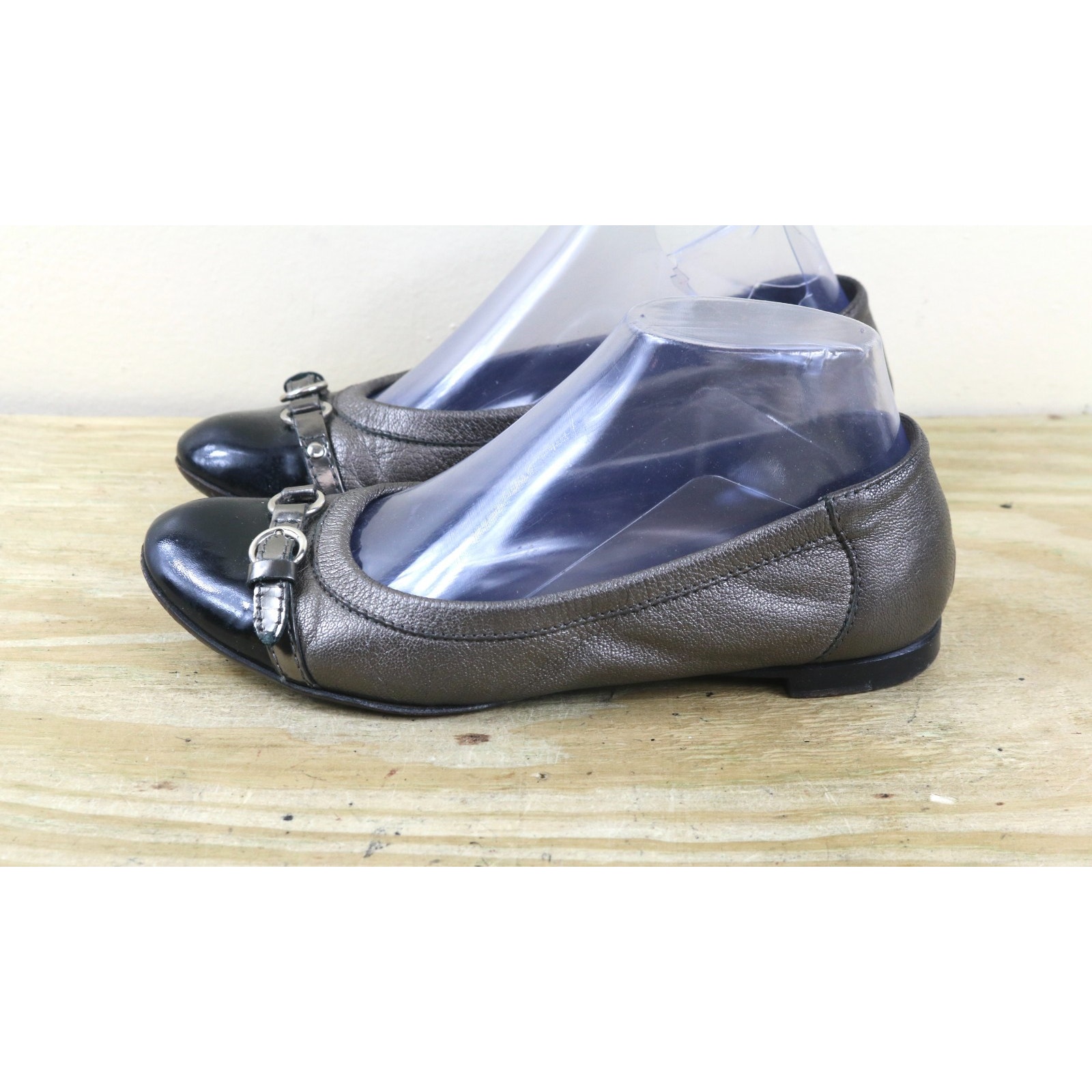 Agl Attilio Giusti Leombruni Shoes 36.5 Monika Pewter Black Cap Toe Ballet Flats